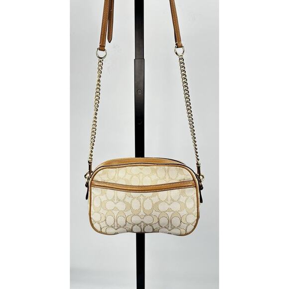 Coach Signature Canvas Camera Bag Crossbody Chain Strap Tan Leather - Picture 8 of 10